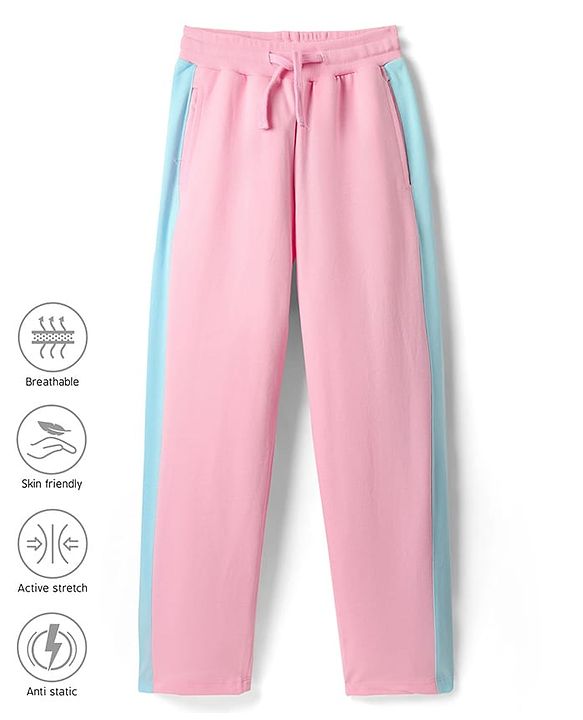 Pine Active Knit Full Length Super Stretch Track Pant With Color Block Design - Pink