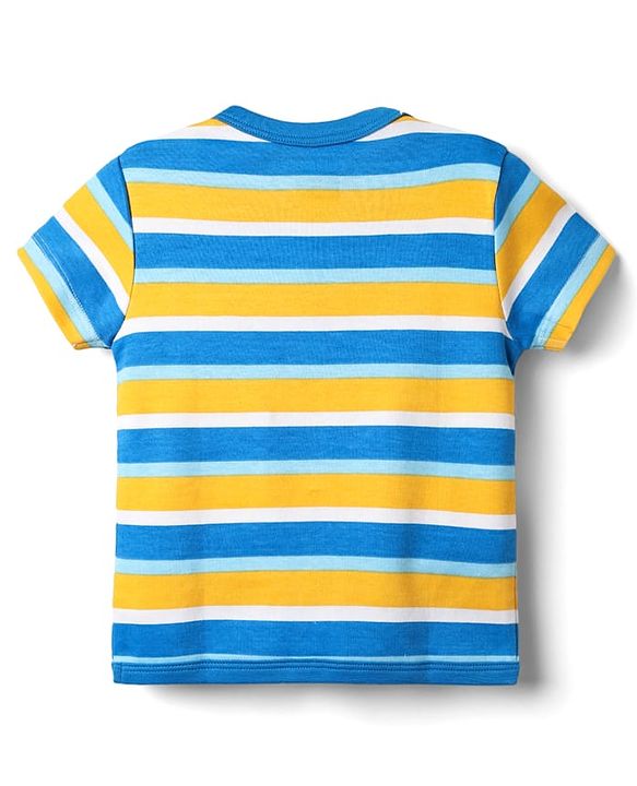 Babyhug 100% Cotton Knit Half Sleeves Striped & Animal Printed Front Open jhablas Pack of 3 - Blue White & Yellow