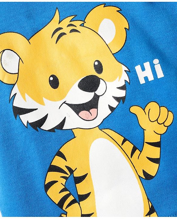 Babyhug 100% Cotton Knit Half Sleeves Striped & Animal Printed Front Open jhablas Pack of 3 - Blue White & Yellow