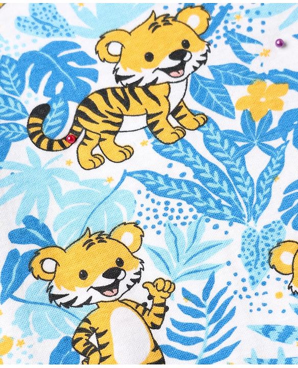 Babyhug 100% Cotton Knit Half Sleeves Striped & Animal Printed Front Open jhablas Pack of 3 - Blue White & Yellow