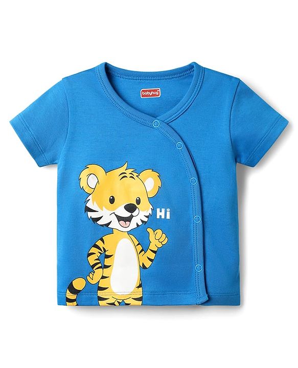 Babyhug 100% Cotton Knit Half Sleeves Striped & Animal Printed Front Open jhablas Pack of 3 - Blue White & Yellow
