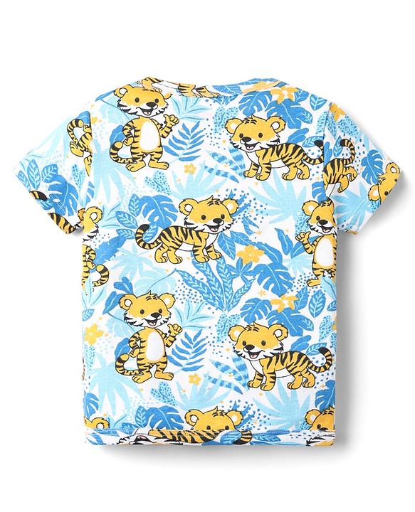 Babyhug 100% Cotton Knit Half Sleeves Striped & Animal Printed Front Open jhablas Pack of 3 - Blue White & Yellow