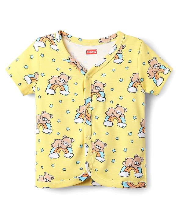Babyhug 100% Cotton Knit Half Sleeves Animal & Star Printed Front Open jhablas Pack of 3 - Light Blue Orange & Yellow