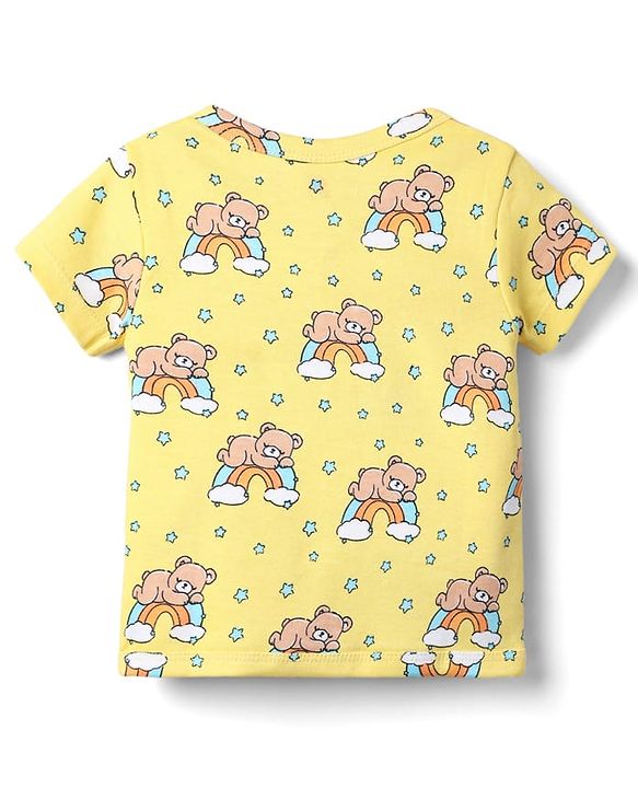 Babyhug 100% Cotton Knit Half Sleeves Animal & Star Printed Front Open jhablas Pack of 3 - Light Blue Orange & Yellow
