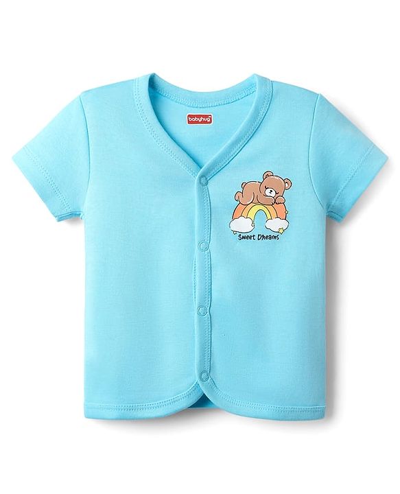 Babyhug 100% Cotton Knit Half Sleeves Animal & Star Printed Front Open jhablas Pack of 3 - Light Blue Orange & Yellow