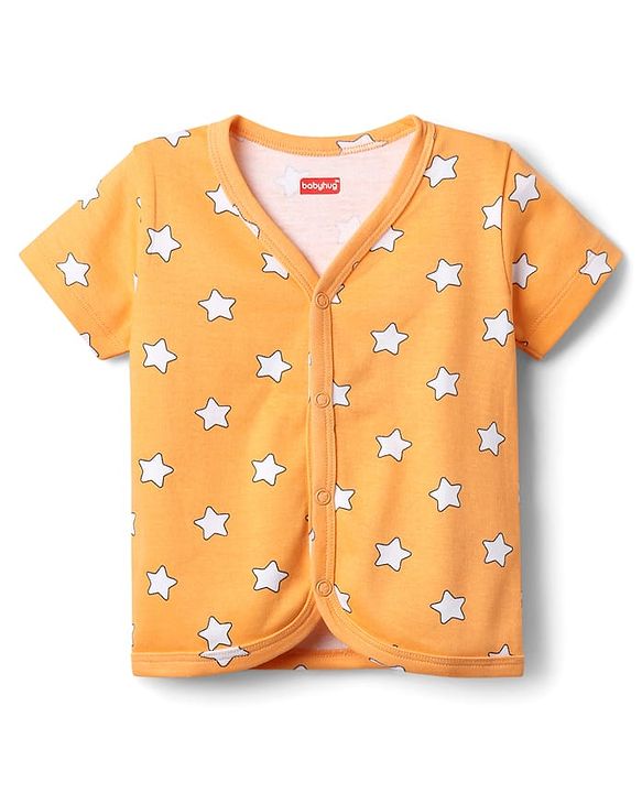 Babyhug 100% Cotton Knit Half Sleeves Animal & Star Printed Front Open jhablas Pack of 3 - Light Blue Orange & Yellow