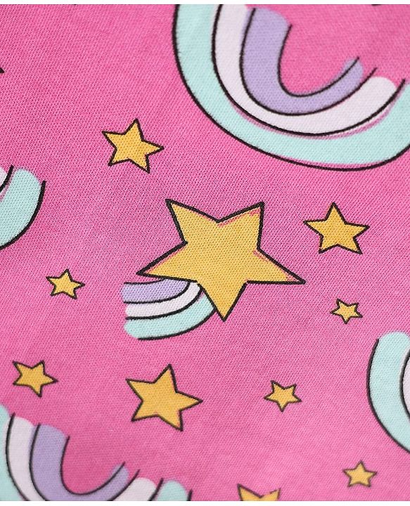 Babyhug 100% Cotton Interlock Knit Front Open Half Sleeves jhablas With Star & Rainbow Print Pack Of 3 - Pink Light Blue & Yellow