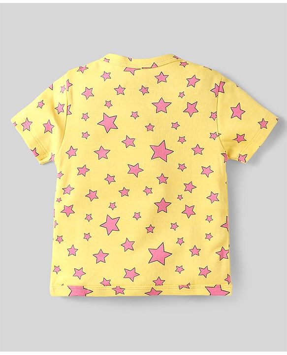 Babyhug 100% Cotton Interlock Knit Front Open Half Sleeves jhablas With Star & Rainbow Print Pack Of 3 - Pink Light Blue & Yellow