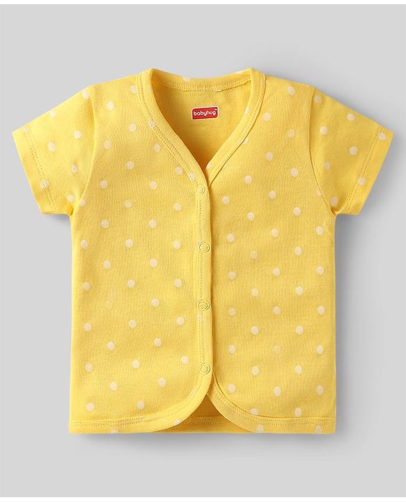 Babyhug 100% Cotton Interlock Knit Front Open Half Sleeves jhablas With Bear & Polka Dots Print Pack Of 3 - Pink Yellow & White