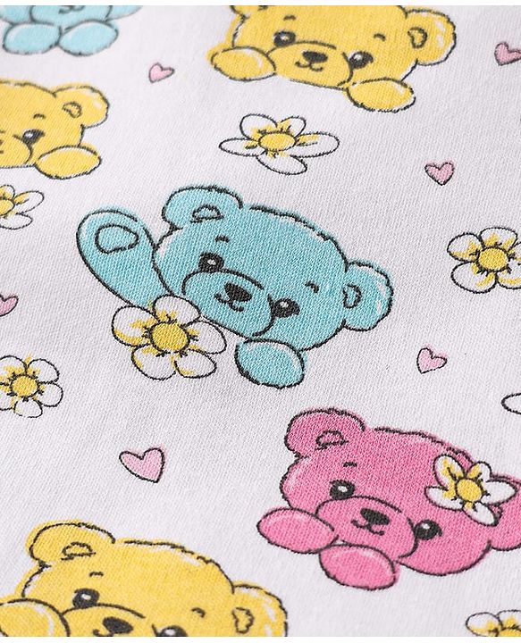 Babyhug 100% Cotton Interlock Knit Front Open Half Sleeves jhablas With Bear & Polka Dots Print Pack Of 3 - Pink Yellow & White