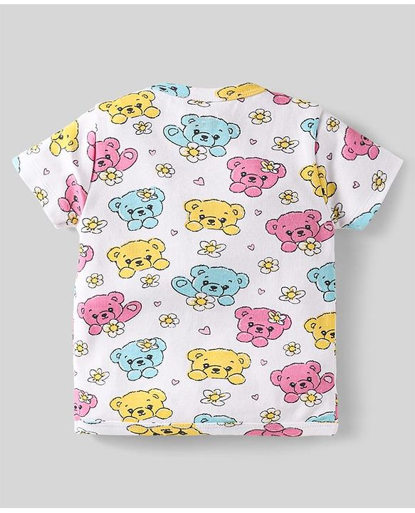 Babyhug 100% Cotton Interlock Knit Front Open Half Sleeves jhablas With Bear & Polka Dots Print Pack Of 3 - Pink Yellow & White