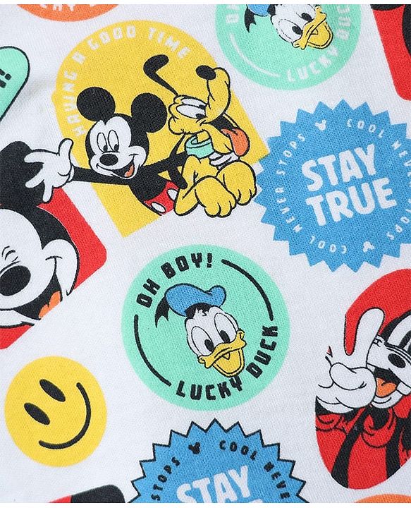 Babyhug Disney Interlock Knit Half Sleeves Oneises With Mickey Mouse And Family Graphic Pack Of 3 - Light Green White & Yellow