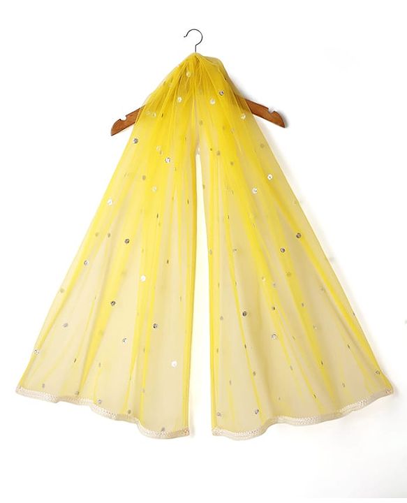Babyhug Woven Half Sleeves Choli Lehenga Set And Dupatta With Sequin Floral Embroidery & Lace Detailing - Yellow