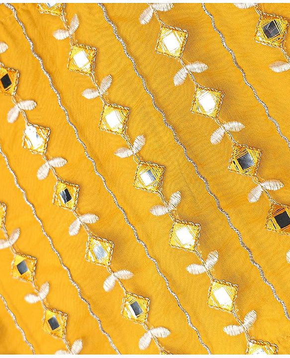 Babyhug Woven Flutter Sleeves Choli Lehenga Set With Dupatta Embroidery And Mirror Work- Mustard
