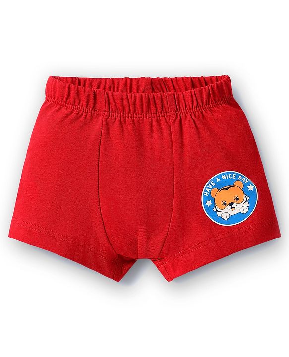 Babyhug 100% Cotton Single Jersey Knit Trunk With Stripes & Animal Print Pack Of 3 - Red Light Blue & Yellow