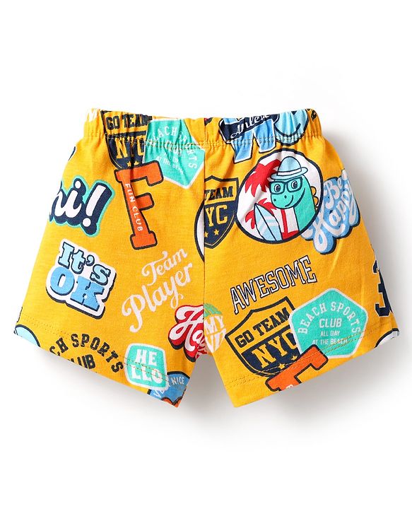 Babyhug 100% Cotton Single Jersey Knit Trunk With Stripes & Animal Print Pack Of 3 - Red Light Blue & Yellow