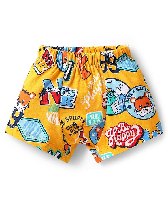 Babyhug 100% Cotton Single Jersey Knit Trunk With Stripes & Animal Print Pack Of 3 - Red Light Blue & Yellow