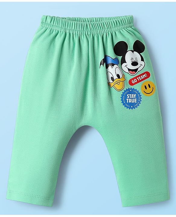 Babyhug Disney Interlock Knit Full Length Diaper Leggings with Mickey & Friends Graphic Pack of 3 - White Yellow & Light Green