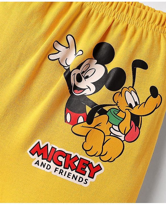 Babyhug Disney Interlock Knit Full Length Diaper Leggings with Mickey & Friends Graphic Pack of 3 - White Yellow & Light Green