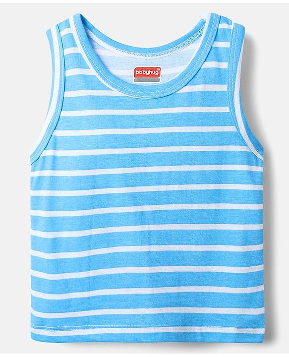 Babyhug 100% Cotton Single Jersey Knit Sleeveless Vests With Stripes & Animal Print Pack Of 3 - Red Light Blue & Yellow