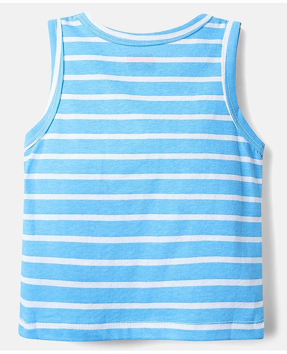 Babyhug 100% Cotton Single Jersey Knit Sleeveless Vests With Stripes & Animal Print Pack Of 3 - Red Light Blue & Yellow