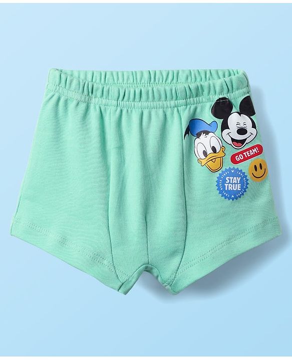 Babyhug Disney Single Jersey Knit Trunks With Mickey & Friends Graphics Pack of 3 - Yellow White & Sea Green