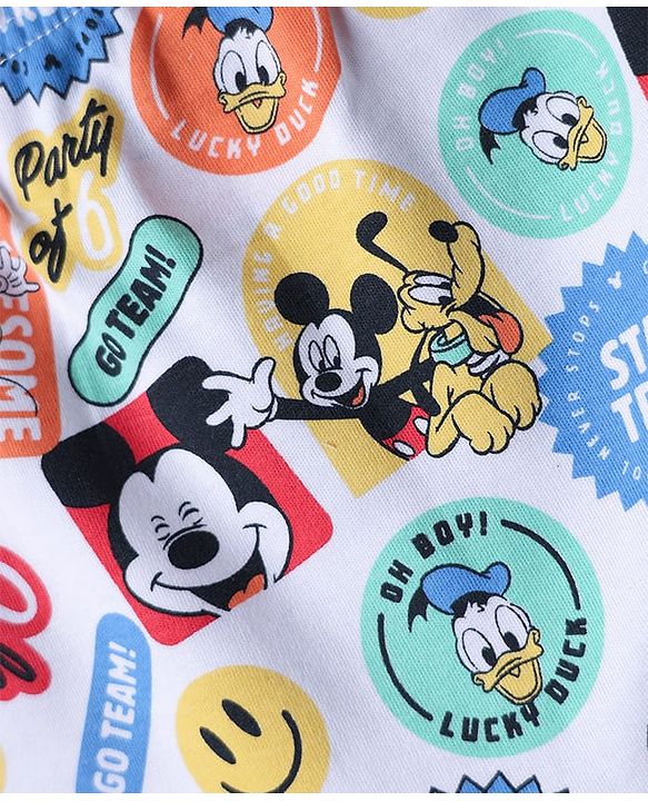 Babyhug Disney Single Jersey Knit Trunks With Mickey & Friends Graphics Pack of 3 - Yellow White & Sea Green