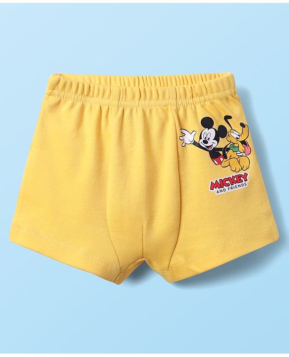 Babyhug Disney Single Jersey Knit Trunks With Mickey & Friends Graphics Pack of 3 - Yellow White & Sea Green