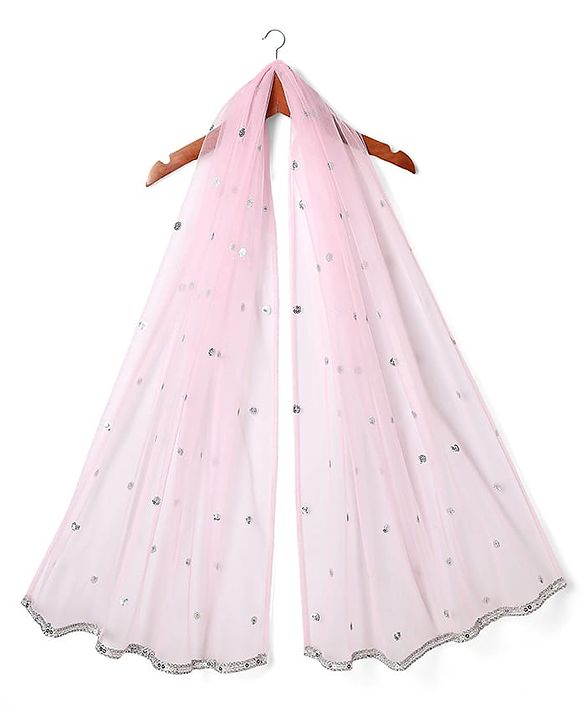 Babyhug Woven Frill Sleeves Choli Lehenga Set With Sequin Detailing & Dupatta - Pink