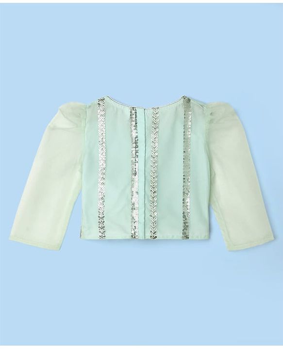 Babyhug Woven Three Fourth  Sleeves Choli And Lehenga Set With Dupatta  And Sequins Work With Lace Detailing - Mint