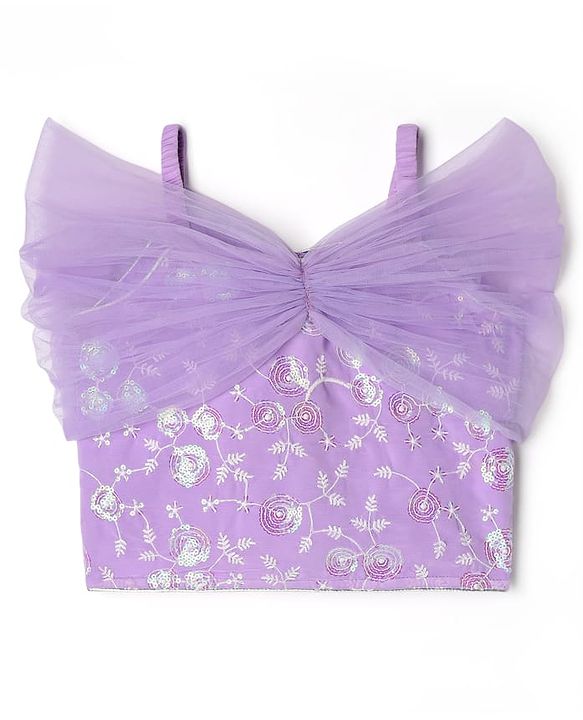 Babyhug Woven Sleeveless Choli Lehenga Set & Dupatta With Sequin Floral Embroidery & Lace Detailing - Lavender