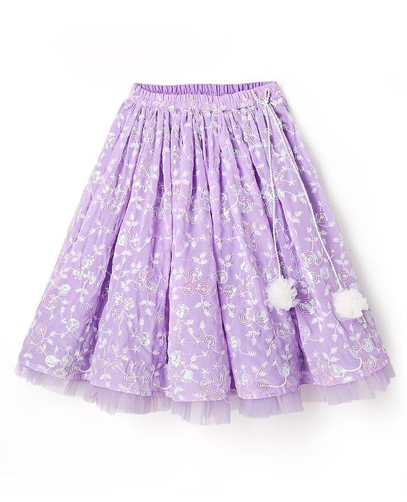 Babyhug Woven Sleeveless Choli Lehenga Set & Dupatta With Sequin Floral Embroidery & Lace Detailing - Lavender