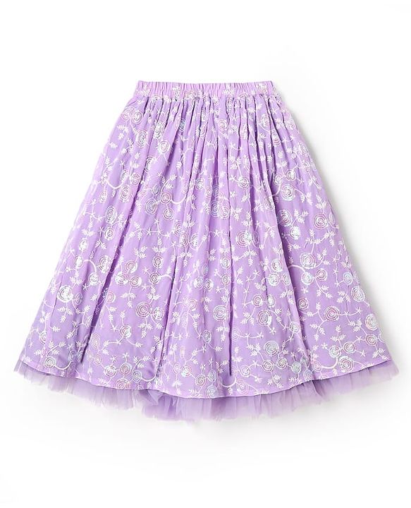 Babyhug Woven Sleeveless Choli Lehenga Set & Dupatta With Sequin Floral Embroidery & Lace Detailing - Lavender