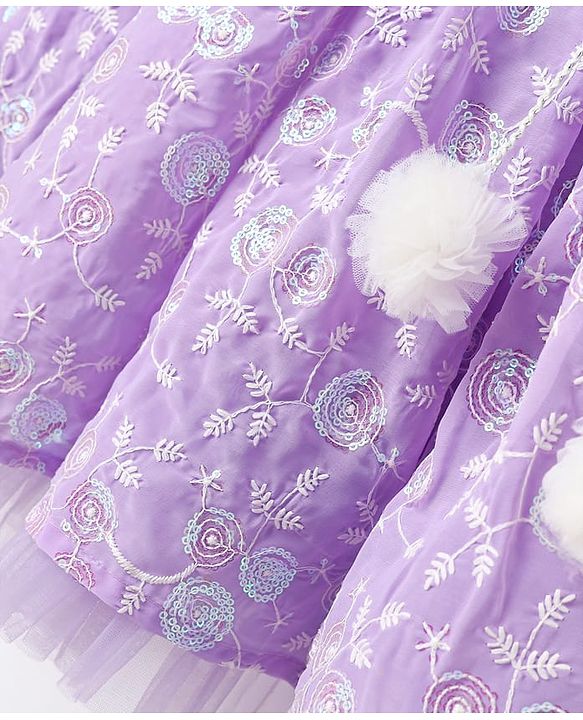Babyhug Woven Sleeveless Choli Lehenga Set & Dupatta With Sequin Floral Embroidery & Lace Detailing - Lavender