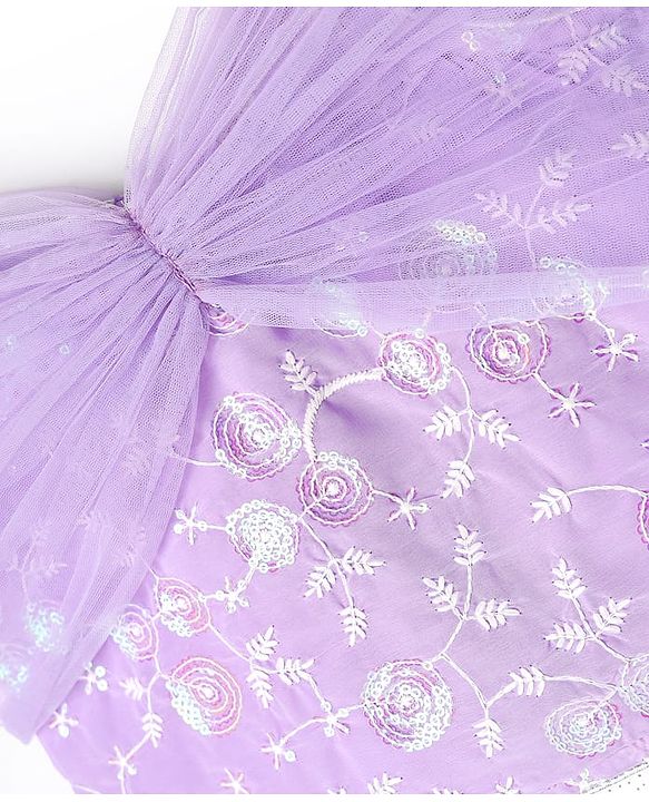 Babyhug Woven Sleeveless Choli Lehenga Set & Dupatta With Sequin Floral Embroidery & Lace Detailing - Lavender
