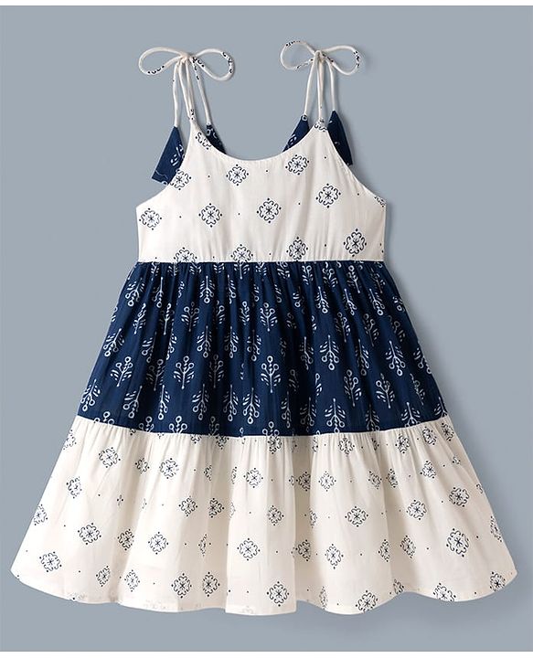 Babyhug 100% Cotton Woven Ethnic Dress with Sleeveless and Floral Print in White