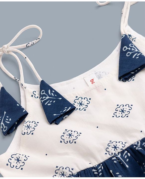 Babyhug 100% Cotton Woven Ethnic Dress with Sleeveless and Floral Print in White