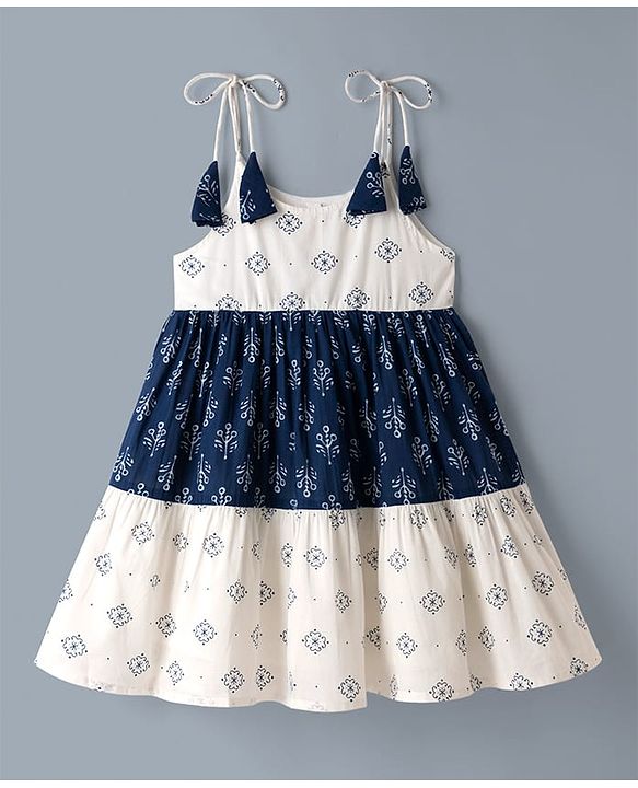 Babyhug 100% Cotton Woven Ethnic Dress with Sleeveless and Floral Print in White