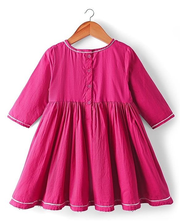 Babyhug Cotton Woven Three Fourth Sleeves Kurti Gharara Set with Dupatta Floral Print & Embroidery - Fuchsia