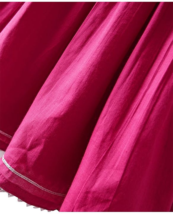 Babyhug Cotton Woven Three Fourth Sleeves Kurti Gharara Set with Dupatta Floral Print & Embroidery - Fuchsia