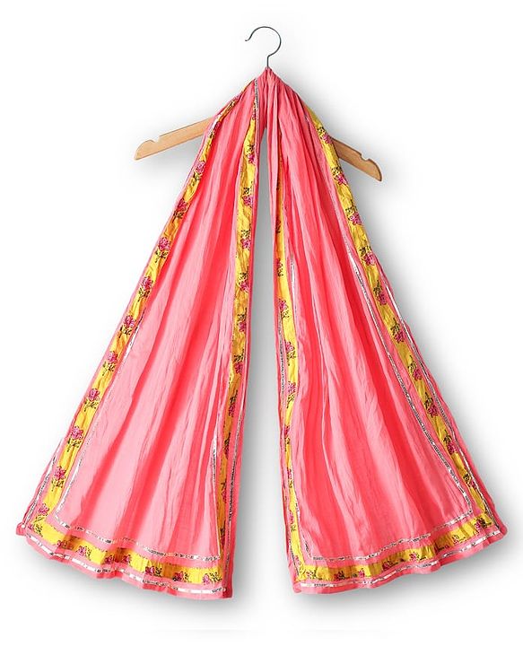 Babyhug Cotton Woven Three Fourth Sleeves Kurti Gharara Set with Dupatta Floral Print & Lace Detailing - Yellow