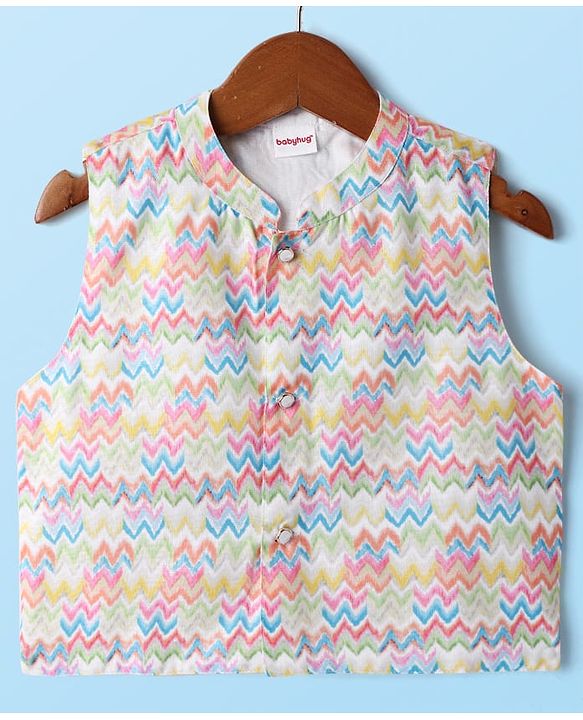 Babyhug Woven Full Sleeves Kurta Pyjama Set With Printed Jacket - White