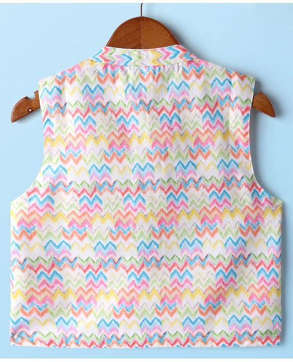 Babyhug Woven Full Sleeves Kurta Pyjama Set With Printed Jacket - White