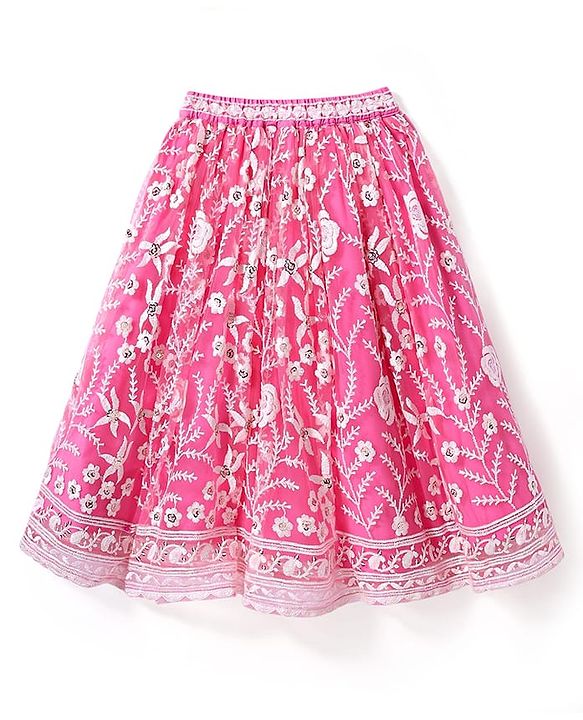 Babyhug Woven Sleeveless Choli And Lehenga Set With Dupatta And Floral Embroidery Sequins Work - Pink