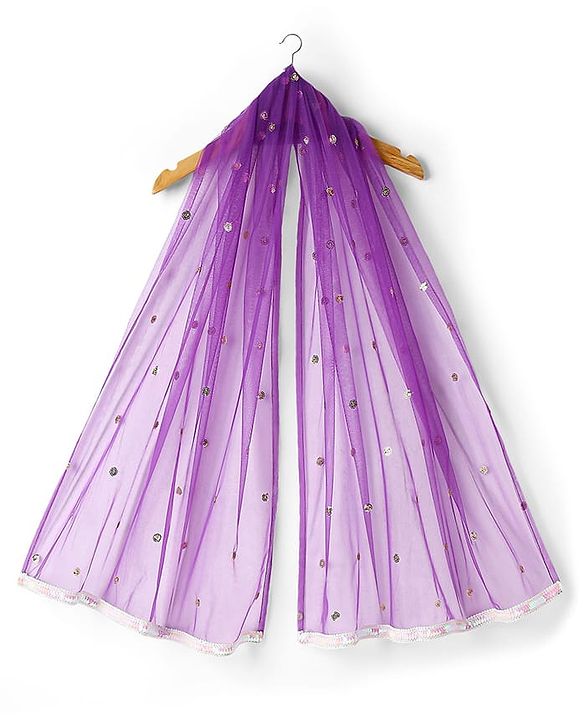 Babyhug Woven Sleeveless Floral Embroidered Choli Lehenga Set with Dupatta & Sequin Detailing - Purple