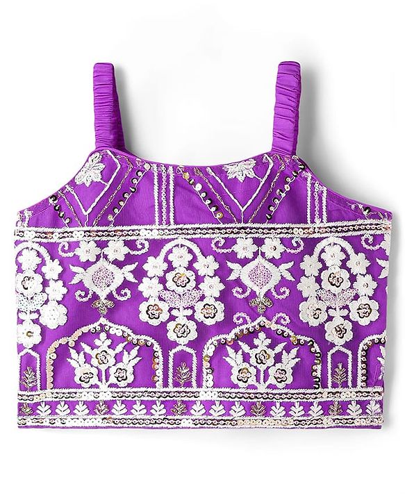 Babyhug Woven Sleeveless Floral Embroidered Choli Lehenga Set with Dupatta & Sequin Detailing - Purple