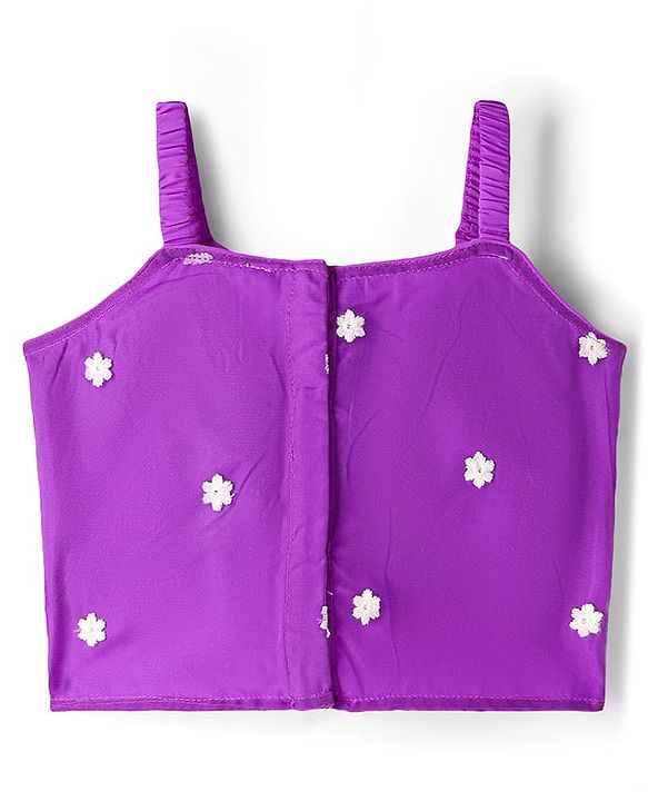 Babyhug Woven Sleeveless Floral Embroidered Choli Lehenga Set with Dupatta & Sequin Detailing - Purple