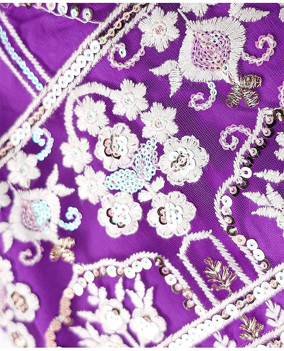Babyhug Woven Sleeveless Floral Embroidered Choli Lehenga Set with Dupatta & Sequin Detailing - Purple