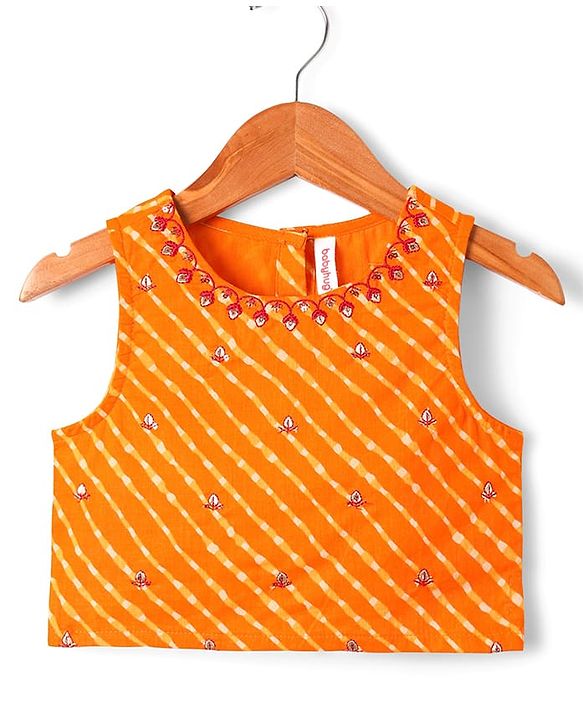 Babyhug Cotton Woven Sleeveless Choli Lehenga and Dupatta Set with Bandhani Print - Orange