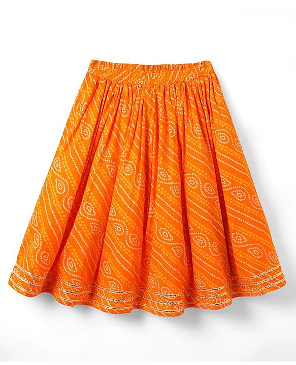 Babyhug Cotton Woven Sleeveless Choli Lehenga and Dupatta Set with Bandhani Print - Orange